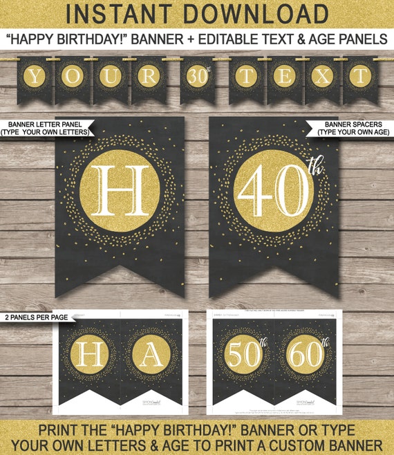  Happy  Birthday  Banner  Printable 30th 40th 50th 60th  etc 