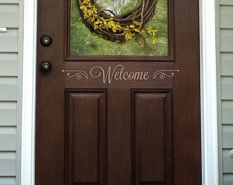 Welcome Door Decal - Welcome Decal - Front Door Decal - Etched Glass Vinyl Decal - Welcome Sign - Front Door Decor - Front Door Decal - 7001