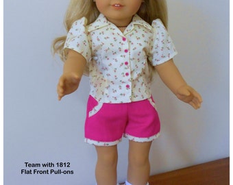 1806 Valspierssews Doll Clothes Pattern, Fits Popular 18" Dolls, Open Neck Blouse with Fashion Details, Easy Collar