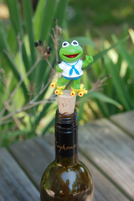 Kermit the Frog Wine Bottle Stopper Baby on roller skates