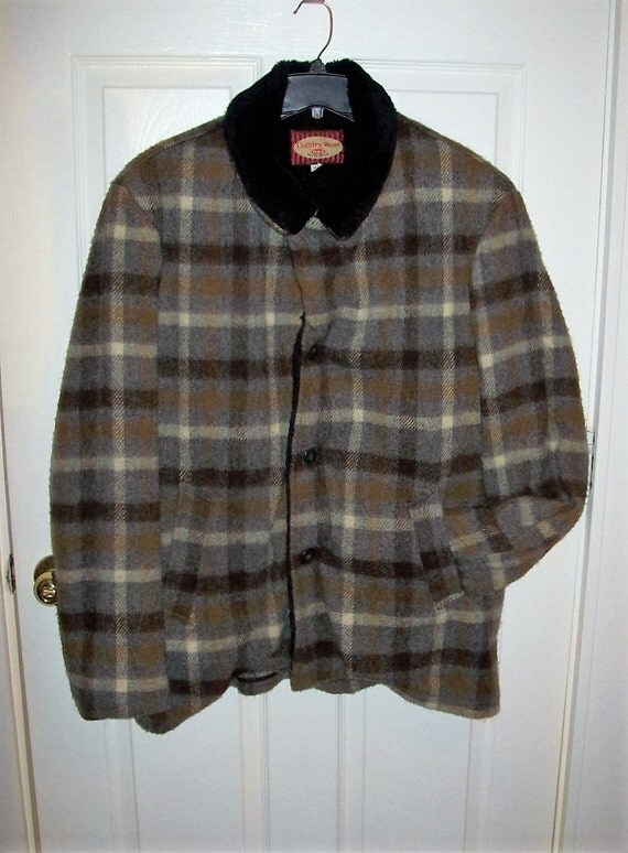 Vintage 1960s Mens Plaid Wool Coat by Country Wear npc Size 46