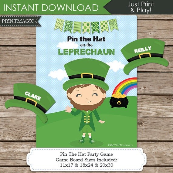 Pin the Hat on the Leprechaun Printable Party Game 3 Sizes