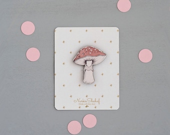 Mushroom Brooch Pin, mushroom illustration, laser cut jewellery, wooden brooch, mushroom jewelry, enamel pin, mushroom pin,botanical jewelry