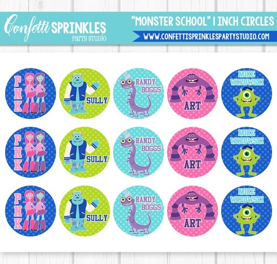 INSTANT DOWNLOAD "Monster School" University 4x6" 1" Inch Bottle Cap Image/Digital Collage Sheet Il_570xn