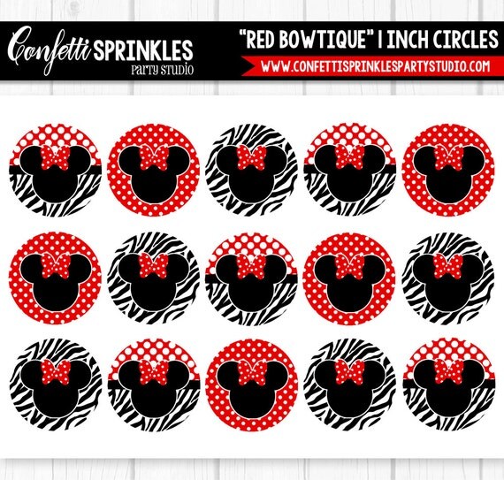 INSTANT DOWNLOAD Mouse "Red Bowtique" Zebra Minnie 4x6 Digital 1" Inch Bottle Cap Image/Digital Collage Sheet Il_570xn