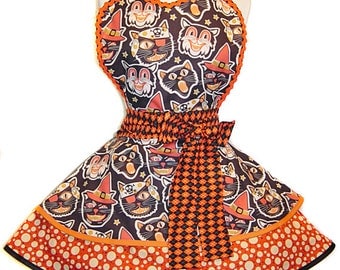 Halloween Apron-"Cat Masks" Retro Halloween Apron, A "Tie Me Up Aprons" Exclusive Limited Edition of 3!