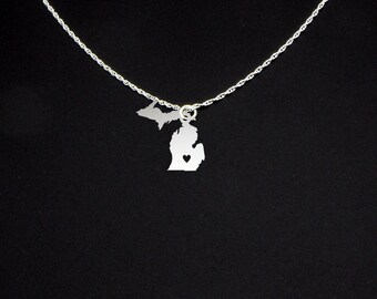 Michigan Necklace - State Jewelry - Michigan Jewelry - Michigan Gift