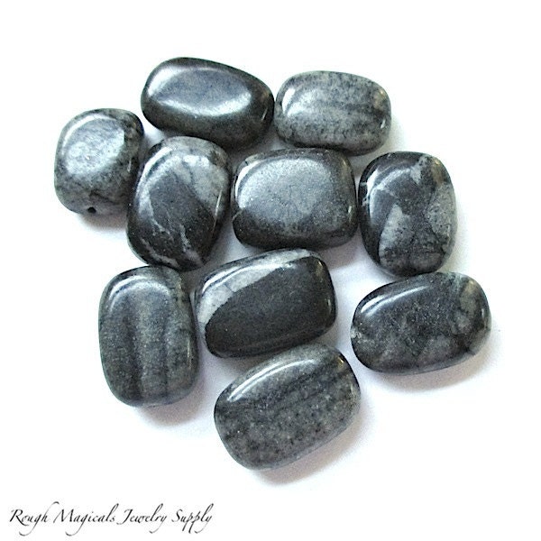 Dark Gray Jasper Gemstones Banded Stones 16mm x 12mm Rounded