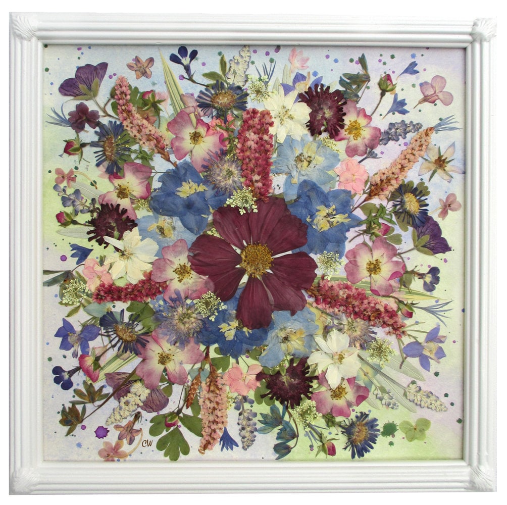 Flower Burst design of Real Pressed Flower Art framed