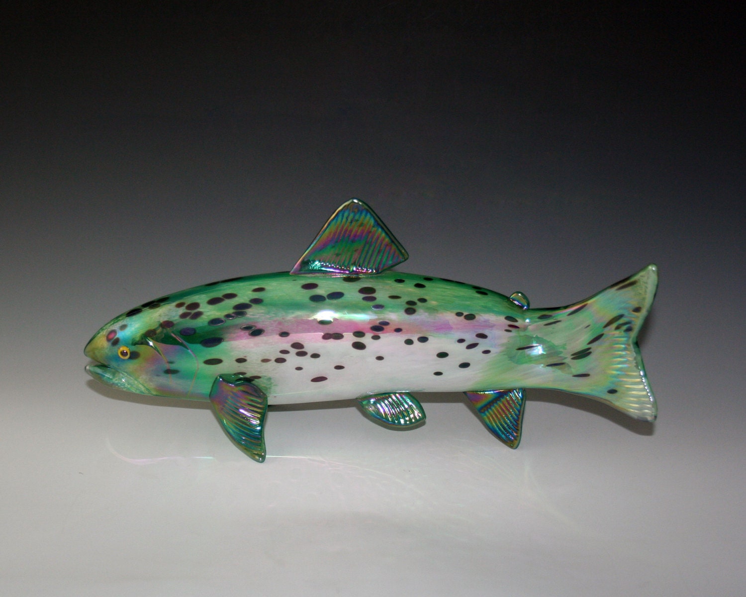 Hand Blown Glass Fish Rainbow Trout Sculpture by KevinFultonGlass