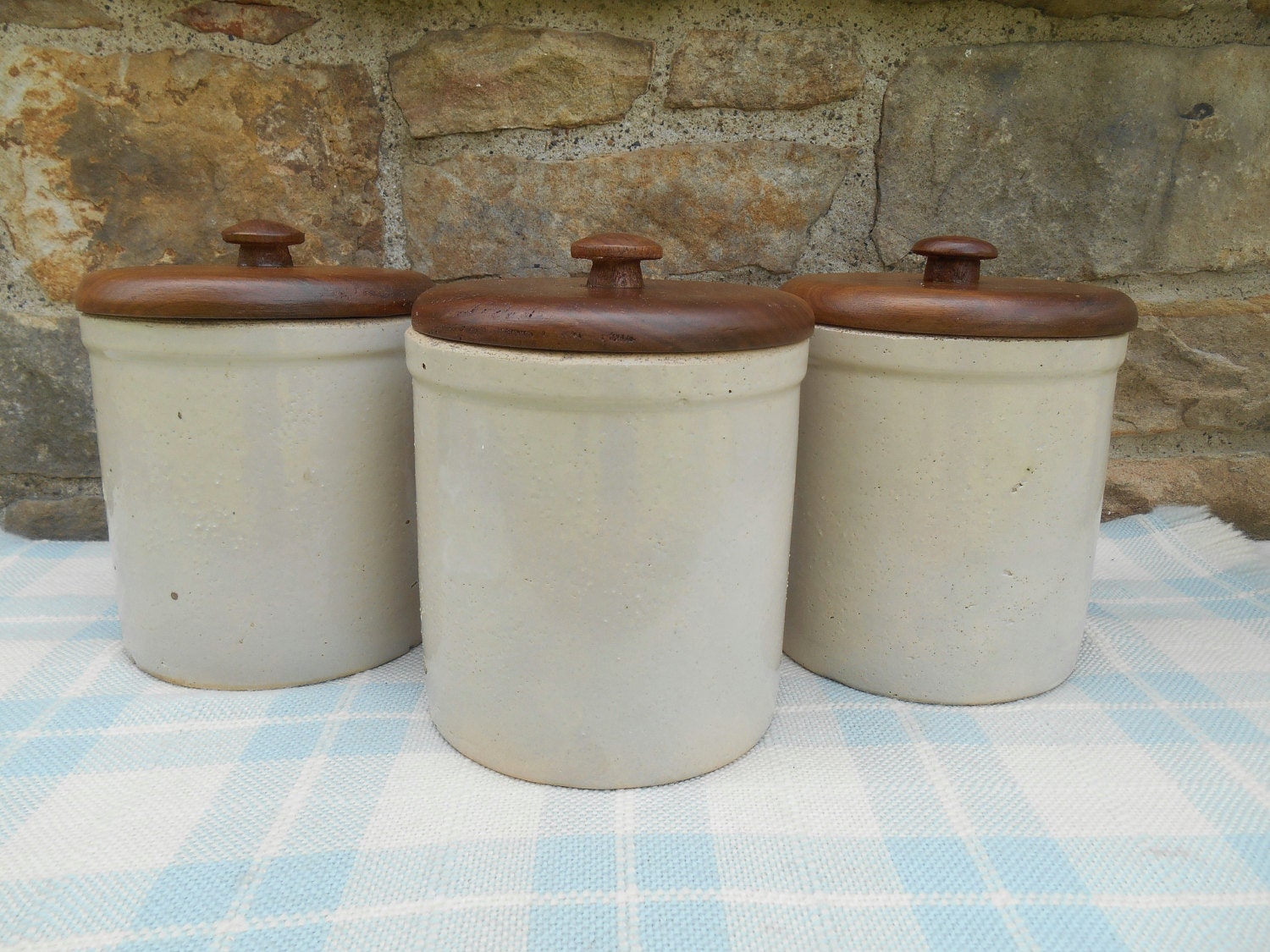 Set of Three Stoneware Crock Canisters Vintage by Swansdowne
