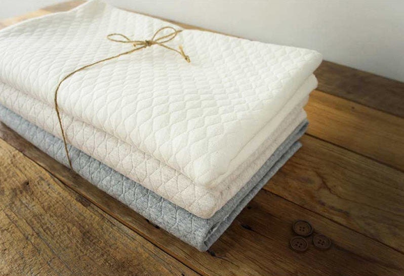Quilted Cotton Knit Fabric Ivory Oatmeal or Gray By the