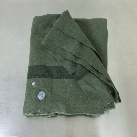 Wool Throw Blanket Vintage Military Green Blanket by mimileather