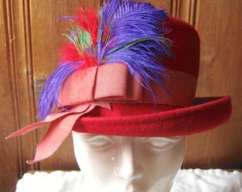 Red hat purple dress