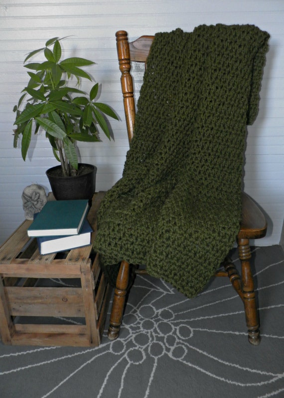 Items similar to Chunky Knit Crochet Wool Throw Blanket Afghan The