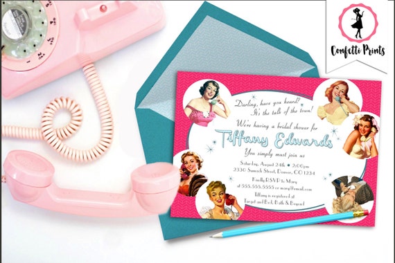 Retro Bridal Shower Invitation | Pin Up Girl | 1950s | Bridal Shower Invitation | Bridal Shower Invite - TALK Of The TOWN Printable Il_570xn