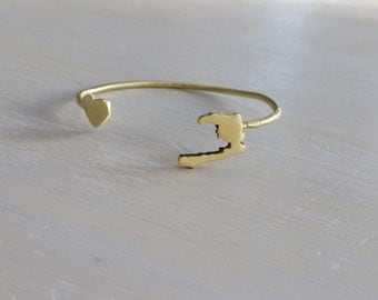 Love Haiti Recycled Brass CUSTOM State or Country Open Bangle Gold state bracelet
