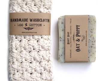 BATH SET - Soap and washcloth , natural soap, crochet washcloth, gifts for men , gifts for women, gift idea under 20