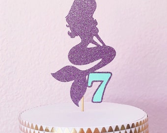 Glitter Mermaid Cake Topper - Under the Sea Cake Topper - Birthday Cake Topper - Mermaid Party Decoration // Mermaid Birthday Party Supplies
