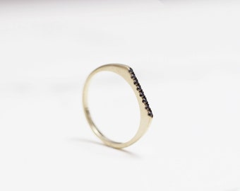 Black diamonds ring , thin diamond band, stackable ring, diamond signet ring, delicate diamond band, black and white diamonds ring
