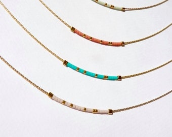 Tiny Minimalist Gold Necklace, Delicate Gold Beaded Necklace, Tiny Delicate Necklace, Minimalist Necklace, Bright Colorful Necklace