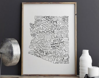 State of Arizona Typography Print; Wall Decor; Christmas Gift; Wall Art; Wedding Anniversary Engagement Graduation Gift Decor