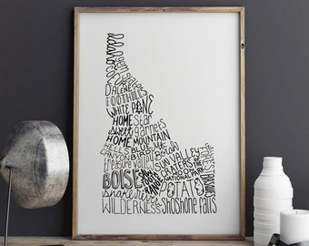 State of Idaho Typography Print; Wall Decor; Christmas Gift; Wall Art; Wedding Anniversary Engagement Graduation Gift Decor