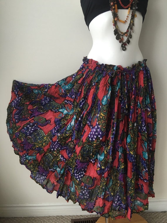 Floral hippie skirt plus size ethnic India bird print cotton