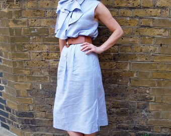 Modern Day Mad Men Shirt Dress // Button Front Sleeveless Dress // Cotton Shirting Fabric // Blue Pinstripe