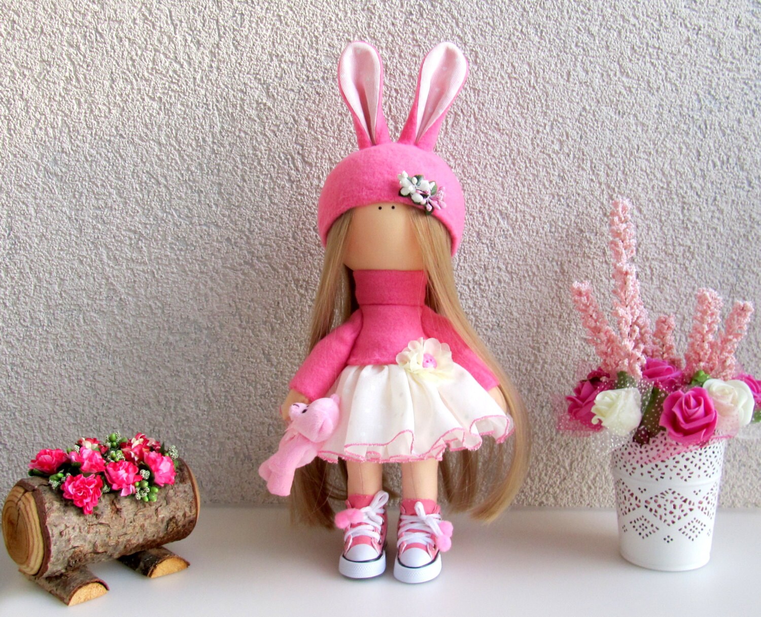 Pink Lola Doll-Handmade Doll-Fabric by NICEDOLLSANDRABBITS on Etsy
