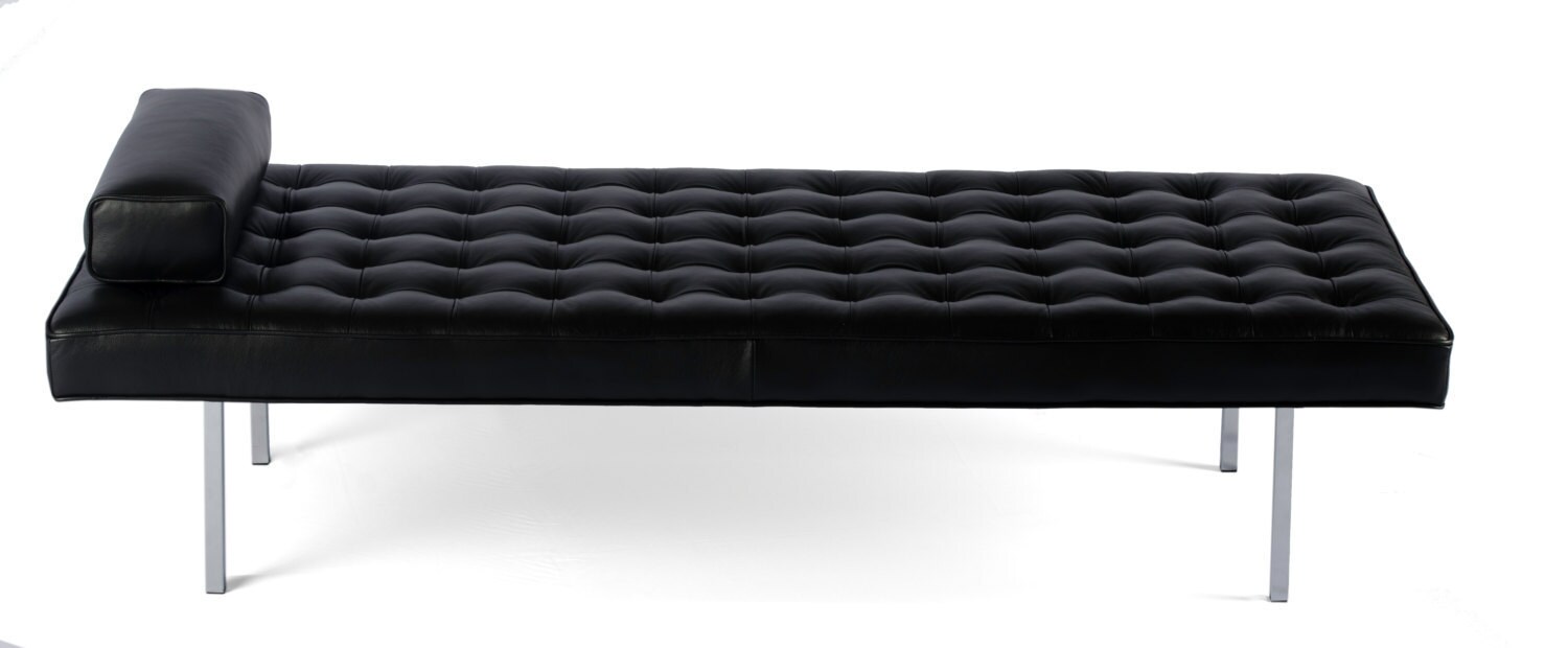 Retro Modern Tufted Genuine Leather Daybed, Bench, Lounge Chaise