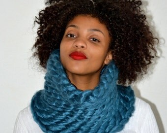 Teal Crochet Snood/ Teal Cowl/ Crochet Neck Warmer/ High Fashion Cowl/ Cowl Scarf/ Tunnel Cowl/ Teal Tunnel Cowl/ Snood Scarf/ Gift for Her