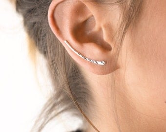 Simple Ear Climber, Modern Earring in Gold Filled or Sterling Silver / Hammered Earrings / Handmade Ear Climbers LE435, LE436