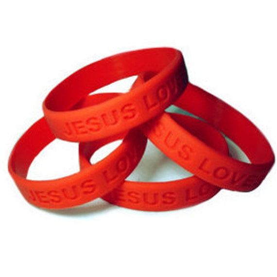 2 Christian Silicone Wrist Bands Bracelets Jesus Loves Me