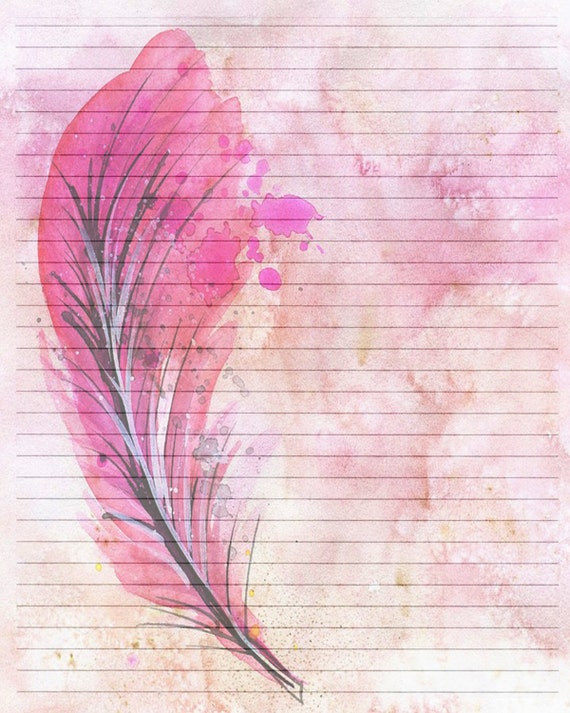 printable journal page pink feather digital stationery