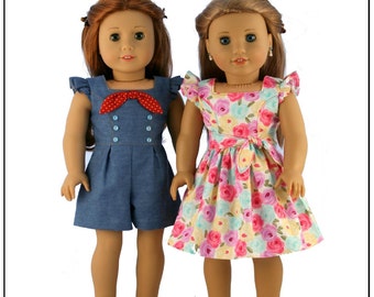Pixie Faire Forever 18 Inches Cat's Meow Vintage Rompers & Dress Doll Clothes Pattern for 18 inch American Girl Dolls - PDF