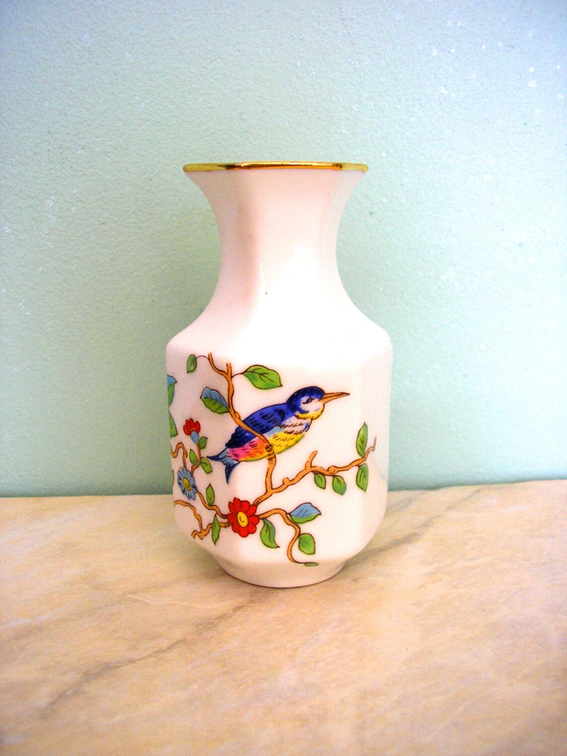 Vintage Aynsley Pembroke Blue Bird Bud Vase Stem Fine English