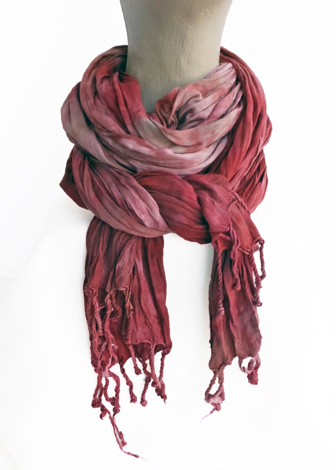 Burgundy maroon scarf crinkle scarf fringe scarf rayon