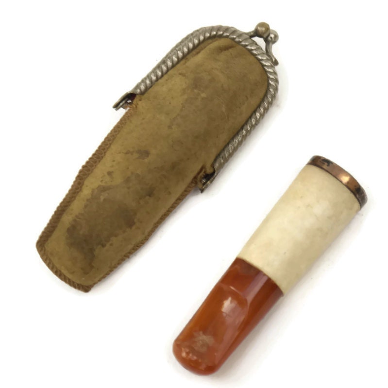 Antique Cigarette Holder with Leather Case. Cigar Holder. Art Deco