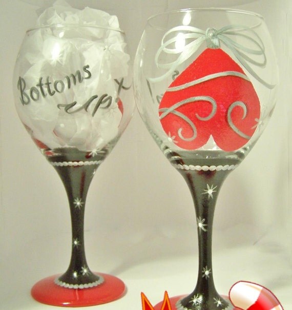 Bottoms Up Wine Glass Christmas Wine Glasses Hand Painted