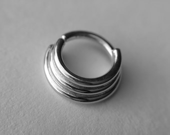 Triple Stack Septum Ring in Sterling Silver