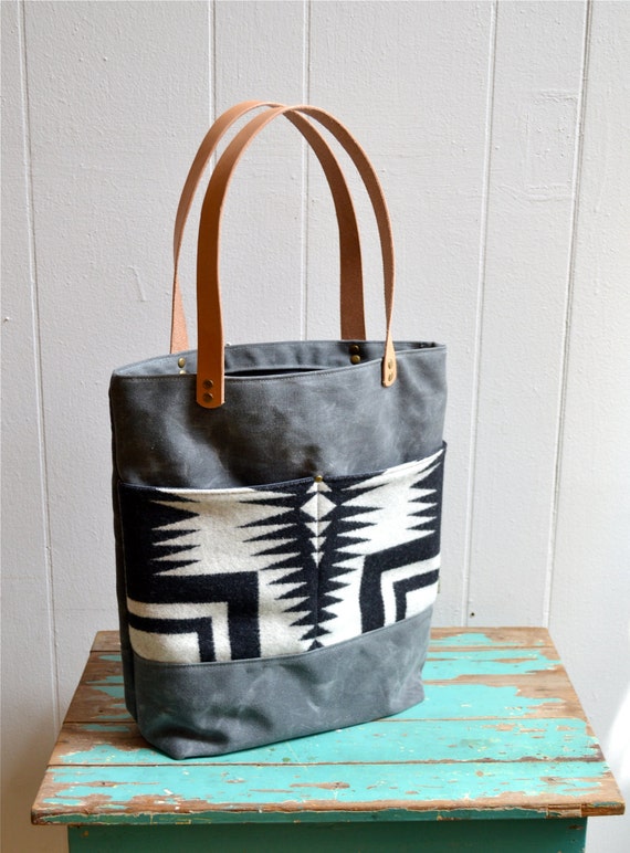 Waxed Canvas Tote Bag with Pockets / Canvas by WesternBoundGoods
