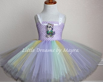 Everest Paw Patrol inspired tutu dress and matching bow, Paw Patrol Everest inspired costume size nb to 9years