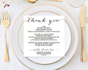 Wedding Thank You Cards - Wedding Reception - Editable Wedding Thank You - Place Setting Card - DIY - Minimal Elegance - Instant Download