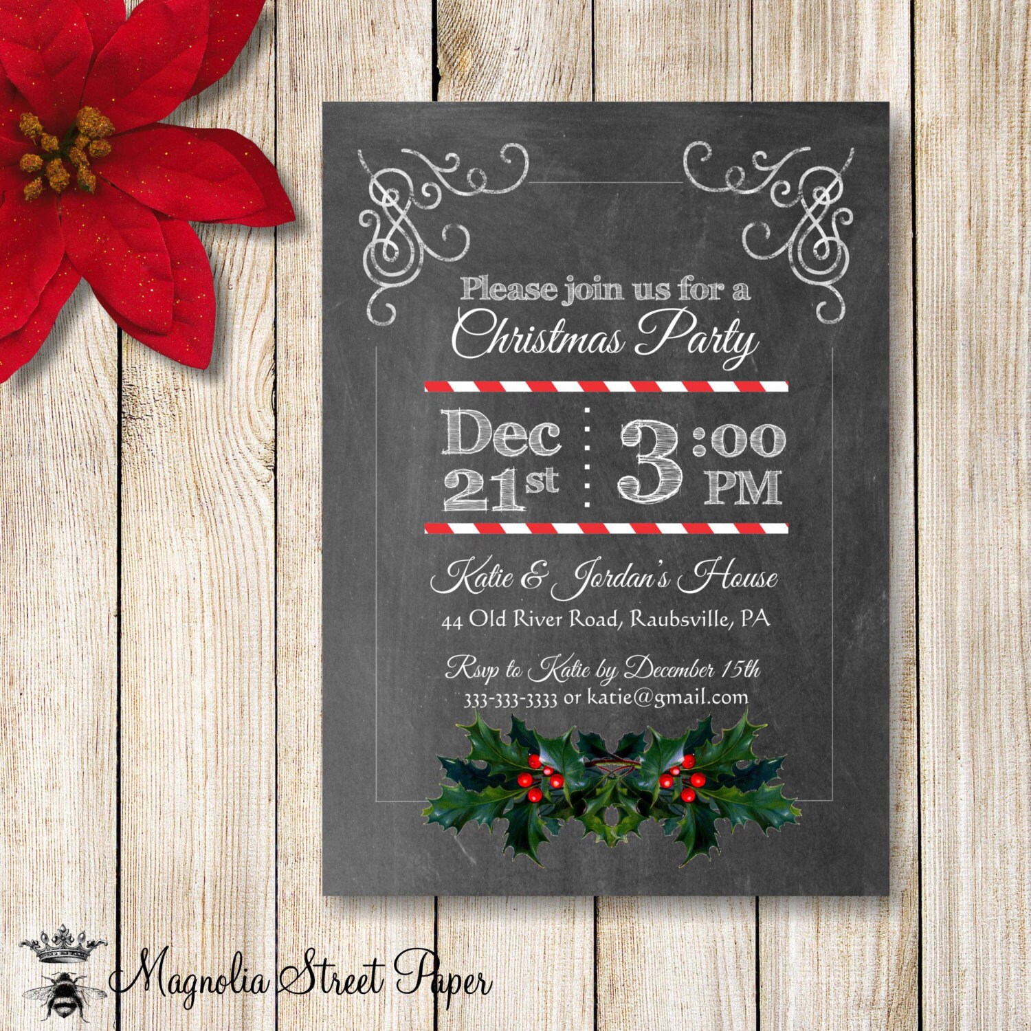 Printable Christmas Party Invitation Chalkboard Holiday