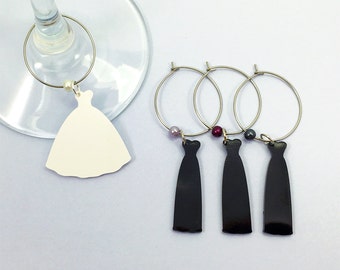 Bridesmaids Wine Charms, Wedding Wine Charms, Wedding Dress Wine Charms, Bridal Party Wine Charms, Bridal Shower Gift, Bridesmaids Gifts