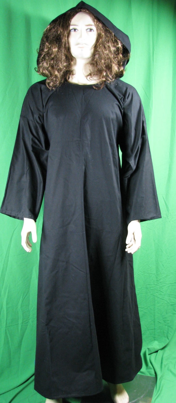 Black Monk Robe with Hood for LARP SCA Faire Monks Jedi