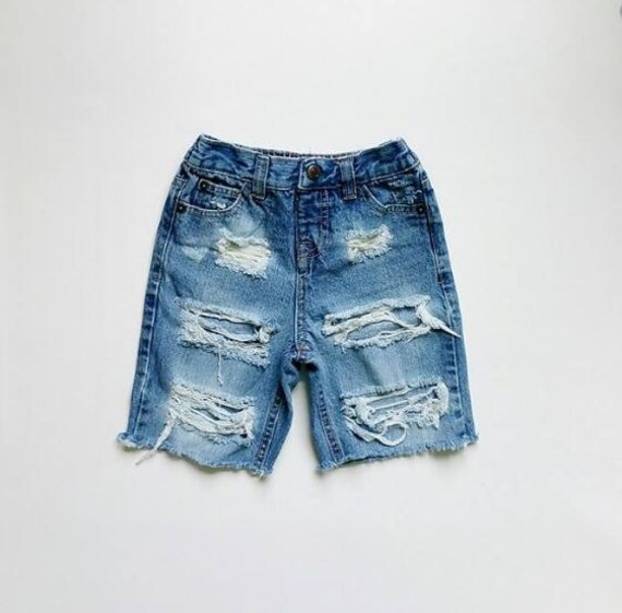 Toddler boys distressed denim jean shorts size 24M 2T ripped