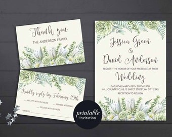 Floral Wedding Invitation Printable, Greenery Wedding Invitation, Spring Summer Wedding Invitation, Printable Wedding Invitation Botanical