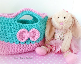 CUTIE BOW CROCHET Bag Pattern By Kerry Jayne, Girls Crochet Bag pattern Tote bag pattern Easter bag pattern Girls crochet purse pattern Usa